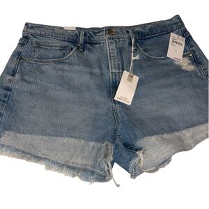 Good American Denim Shorts 12/31 High Rise Distressed Cutoff Blue Stretch NWT